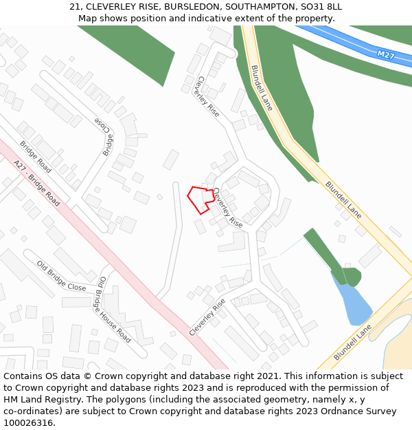 21, CLEVERLEY RISE, BURSLEDON, SOUTHAMPTON, SO31 8LL: Location map and indicative extent of plot