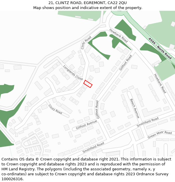 21, CLINTZ ROAD, EGREMONT, CA22 2QU: Location map and indicative extent of plot