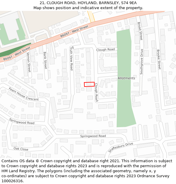 21, CLOUGH ROAD, HOYLAND, BARNSLEY, S74 9EA: Location map and indicative extent of plot