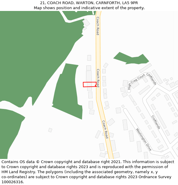 21, COACH ROAD, WARTON, CARNFORTH, LA5 9PR: Location map and indicative extent of plot