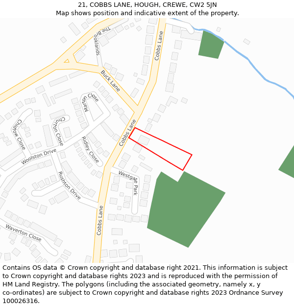 21, COBBS LANE, HOUGH, CREWE, CW2 5JN: Location map and indicative extent of plot