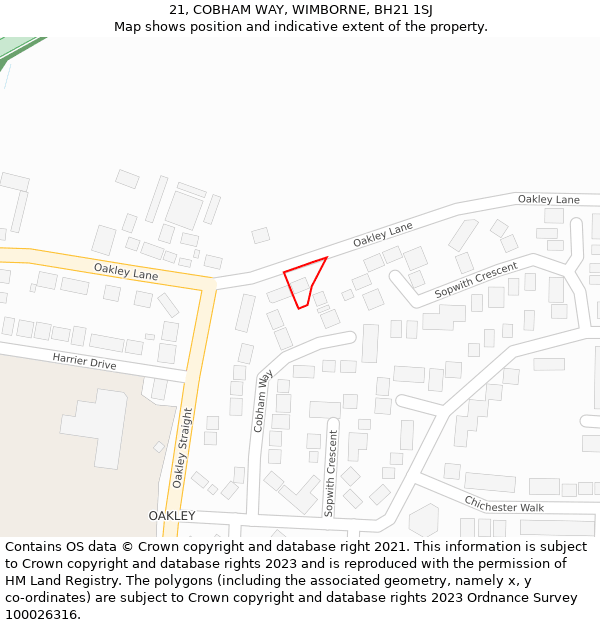 21, COBHAM WAY, WIMBORNE, BH21 1SJ: Location map and indicative extent of plot