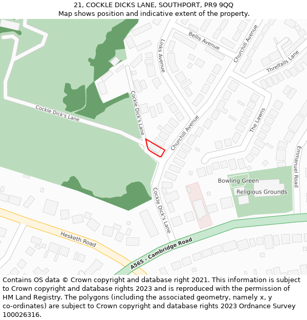 21, COCKLE DICKS LANE, SOUTHPORT, PR9 9QQ: Location map and indicative extent of plot