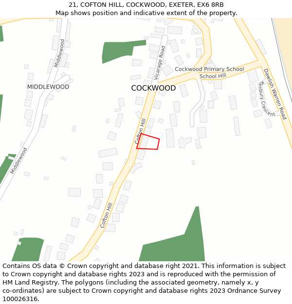 21, COFTON HILL, COCKWOOD, EXETER, EX6 8RB: Location map and indicative extent of plot