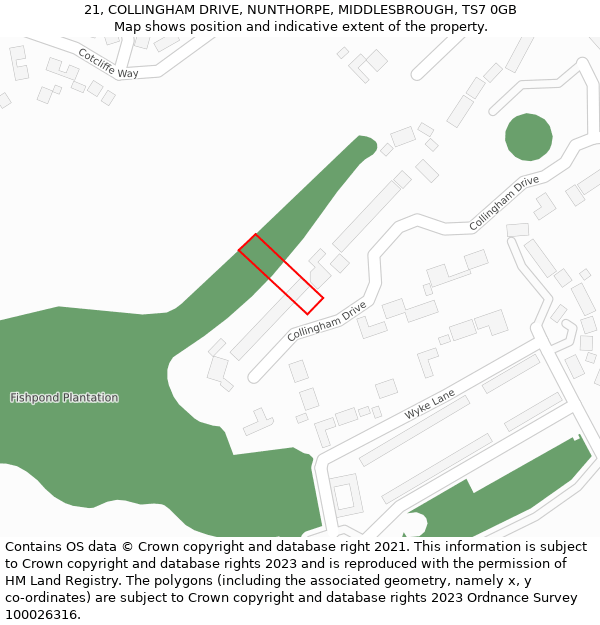 21, COLLINGHAM DRIVE, NUNTHORPE, MIDDLESBROUGH, TS7 0GB: Location map and indicative extent of plot