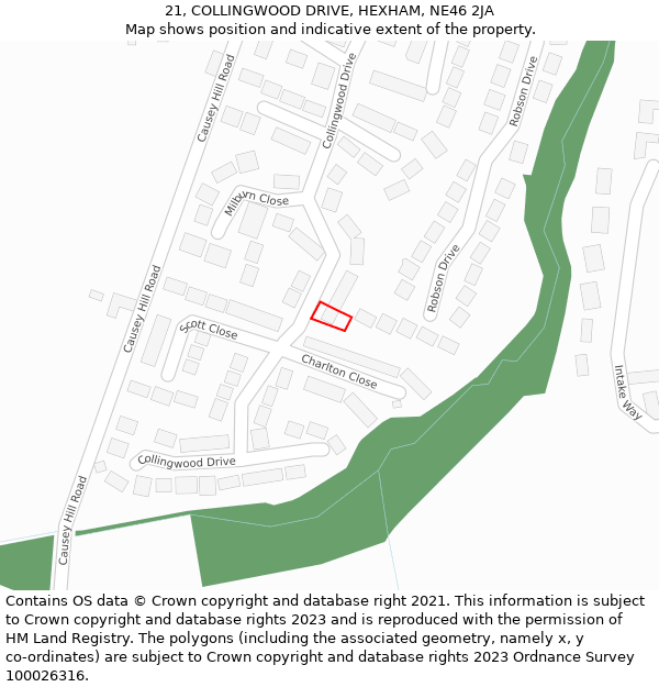 21, COLLINGWOOD DRIVE, HEXHAM, NE46 2JA: Location map and indicative extent of plot