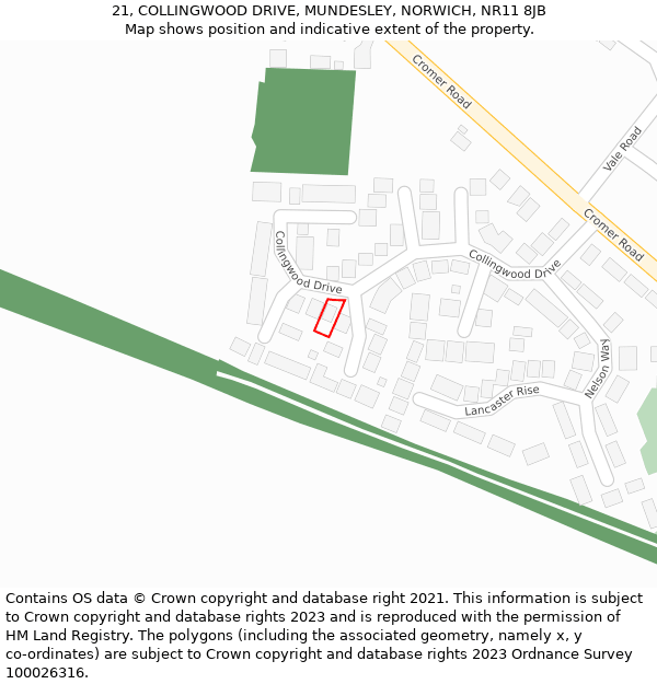 21, COLLINGWOOD DRIVE, MUNDESLEY, NORWICH, NR11 8JB: Location map and indicative extent of plot