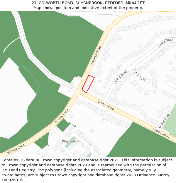 21, COLWORTH ROAD, SHARNBROOK, BEDFORD, MK44 1ET: Location map and indicative extent of plot