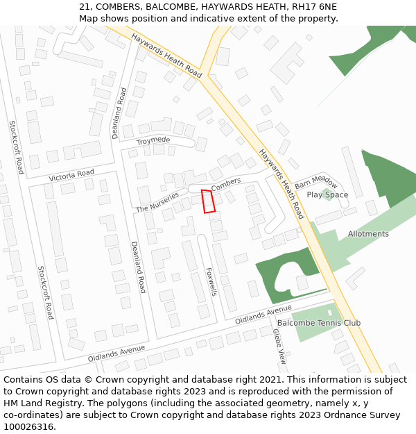 21, COMBERS, BALCOMBE, HAYWARDS HEATH, RH17 6NE: Location map and indicative extent of plot