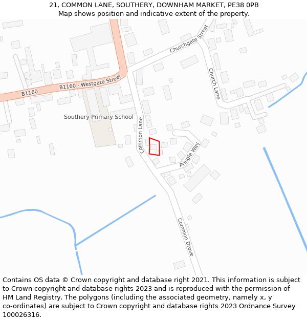 21, COMMON LANE, SOUTHERY, DOWNHAM MARKET, PE38 0PB: Location map and indicative extent of plot