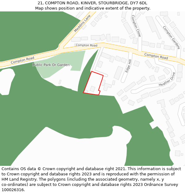 21, COMPTON ROAD, KINVER, STOURBRIDGE, DY7 6DL: Location map and indicative extent of plot