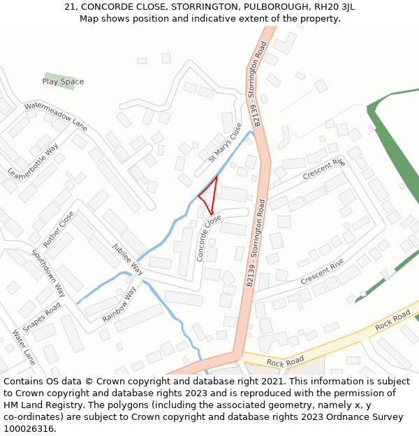 21, CONCORDE CLOSE, STORRINGTON, PULBOROUGH, RH20 3JL: Location map and indicative extent of plot