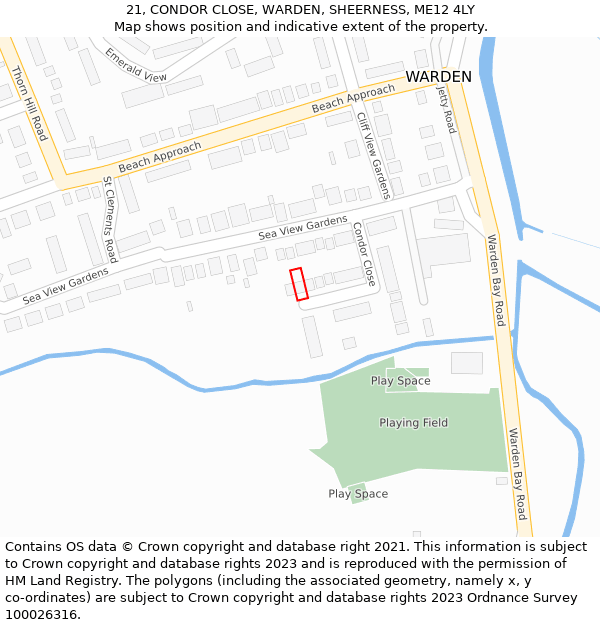 21, CONDOR CLOSE, WARDEN, SHEERNESS, ME12 4LY: Location map and indicative extent of plot