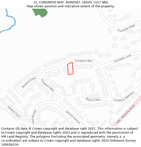 21, CONGREVE WAY, BARDSEY, LEEDS, LS17 9BG: Location map and indicative extent of plot