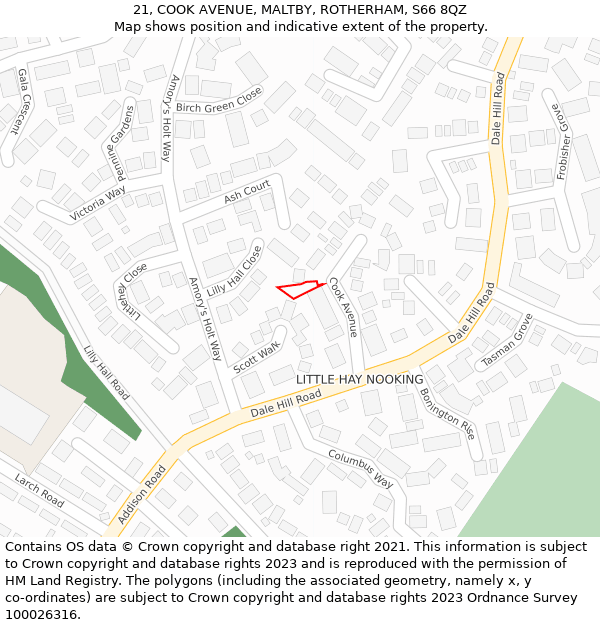 21, COOK AVENUE, MALTBY, ROTHERHAM, S66 8QZ: Location map and indicative extent of plot