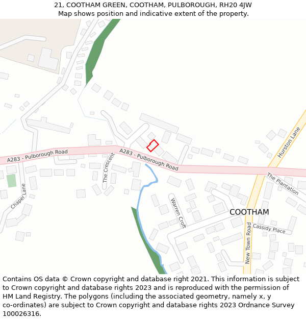 21, COOTHAM GREEN, COOTHAM, PULBOROUGH, RH20 4JW: Location map and indicative extent of plot