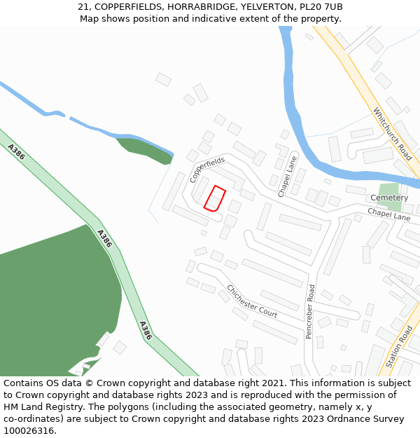 21, COPPERFIELDS, HORRABRIDGE, YELVERTON, PL20 7UB: Location map and indicative extent of plot