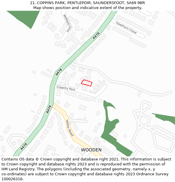 21, COPPINS PARK, PENTLEPOIR, SAUNDERSFOOT, SA69 9BR: Location map and indicative extent of plot