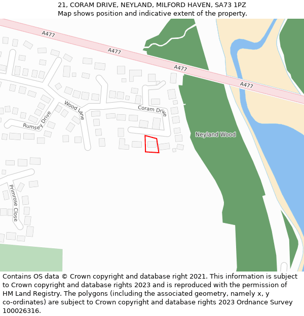 21, CORAM DRIVE, NEYLAND, MILFORD HAVEN, SA73 1PZ: Location map and indicative extent of plot