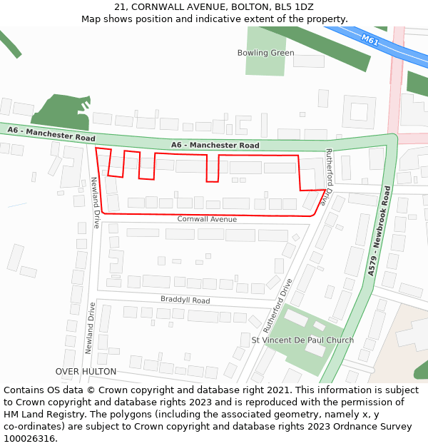 21, CORNWALL AVENUE, BOLTON, BL5 1DZ: Location map and indicative extent of plot