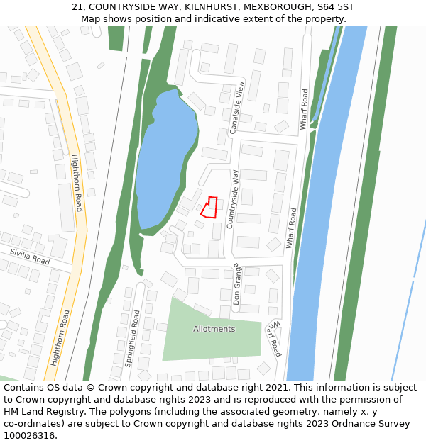 21, COUNTRYSIDE WAY, KILNHURST, MEXBOROUGH, S64 5ST: Location map and indicative extent of plot