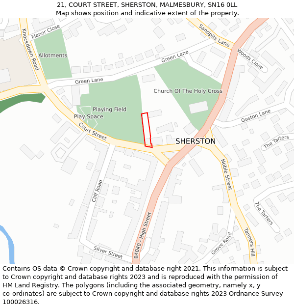 21, COURT STREET, SHERSTON, MALMESBURY, SN16 0LL: Location map and indicative extent of plot