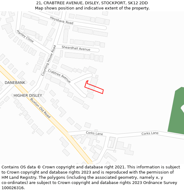 21, CRABTREE AVENUE, DISLEY, STOCKPORT, SK12 2DD: Location map and indicative extent of plot