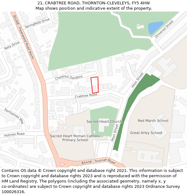 21, CRABTREE ROAD, THORNTON-CLEVELEYS, FY5 4HW: Location map and indicative extent of plot