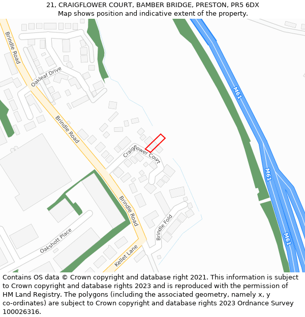 21, CRAIGFLOWER COURT, BAMBER BRIDGE, PRESTON, PR5 6DX: Location map and indicative extent of plot