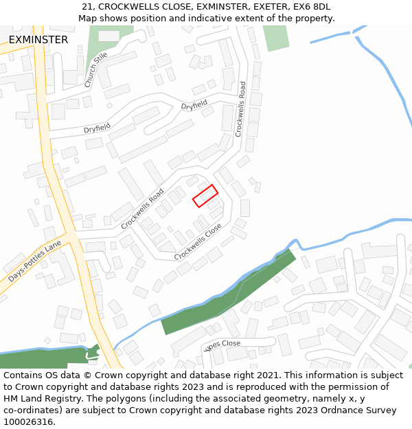 21, CROCKWELLS CLOSE, EXMINSTER, EXETER, EX6 8DL: Location map and indicative extent of plot