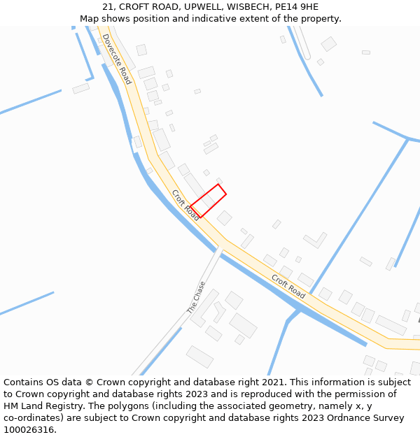 21, CROFT ROAD, UPWELL, WISBECH, PE14 9HE: Location map and indicative extent of plot