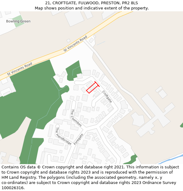21, CROFTGATE, FULWOOD, PRESTON, PR2 8LS: Location map and indicative extent of plot
