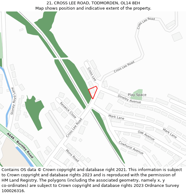 21, CROSS LEE ROAD, TODMORDEN, OL14 8EH: Location map and indicative extent of plot