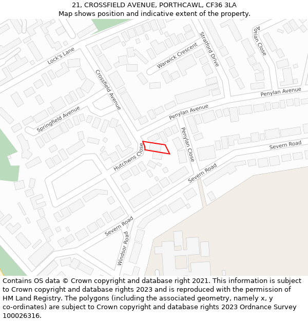 21, CROSSFIELD AVENUE, PORTHCAWL, CF36 3LA: Location map and indicative extent of plot