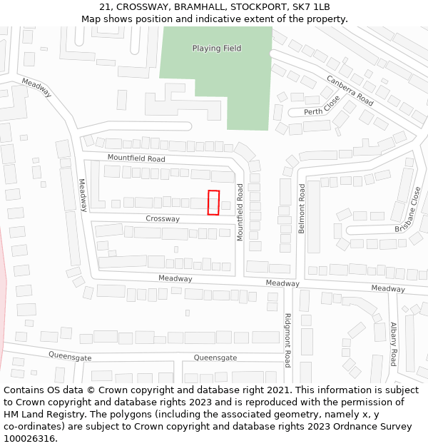 21, CROSSWAY, BRAMHALL, STOCKPORT, SK7 1LB: Location map and indicative extent of plot