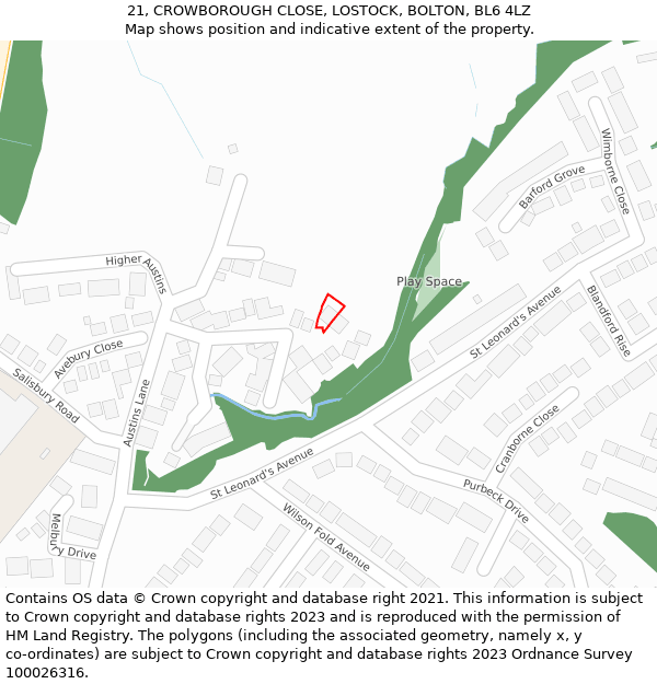 21, CROWBOROUGH CLOSE, LOSTOCK, BOLTON, BL6 4LZ: Location map and indicative extent of plot
