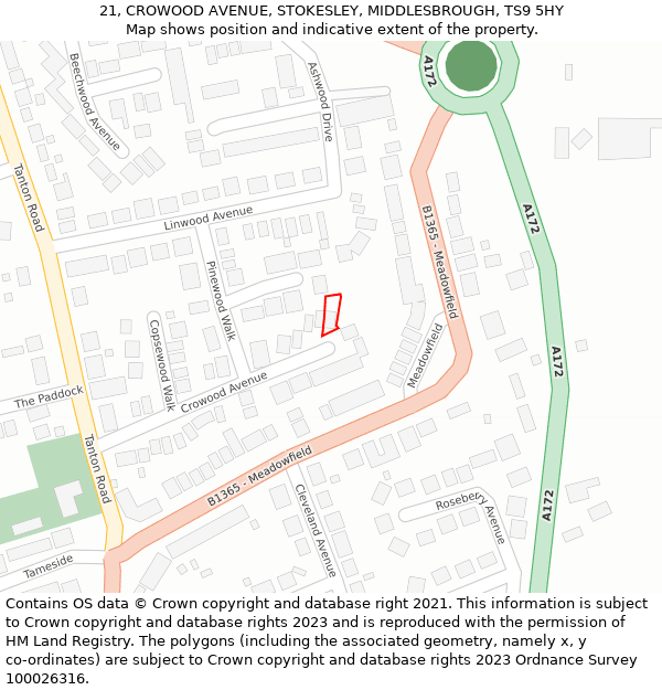 21, CROWOOD AVENUE, STOKESLEY, MIDDLESBROUGH, TS9 5HY: Location map and indicative extent of plot