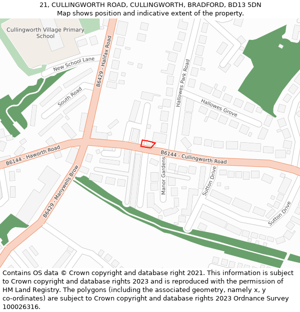 21, CULLINGWORTH ROAD, CULLINGWORTH, BRADFORD, BD13 5DN: Location map and indicative extent of plot