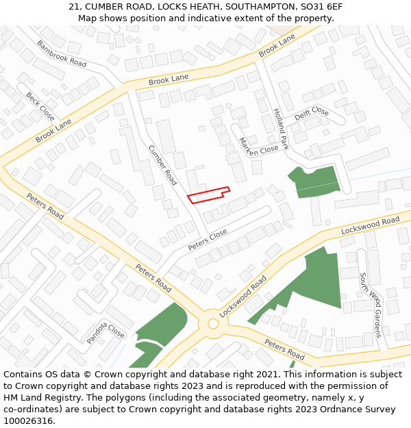 21, CUMBER ROAD, LOCKS HEATH, SOUTHAMPTON, SO31 6EF: Location map and indicative extent of plot