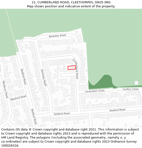 21, CUMBERLAND ROAD, CLEETHORPES, DN35 0NS: Location map and indicative extent of plot