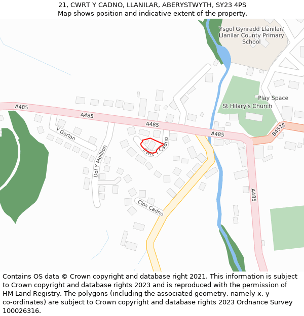 21, CWRT Y CADNO, LLANILAR, ABERYSTWYTH, SY23 4PS: Location map and indicative extent of plot