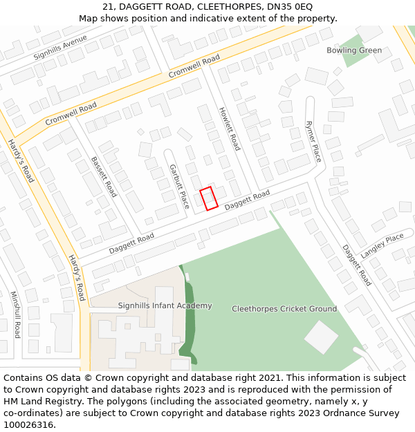 21, DAGGETT ROAD, CLEETHORPES, DN35 0EQ: Location map and indicative extent of plot