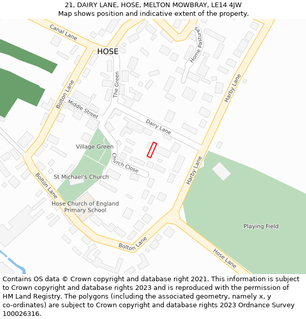 21, DAIRY LANE, HOSE, MELTON MOWBRAY, LE14 4JW: Location map and indicative extent of plot