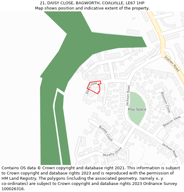 21, DAISY CLOSE, BAGWORTH, COALVILLE, LE67 1HP: Location map and indicative extent of plot