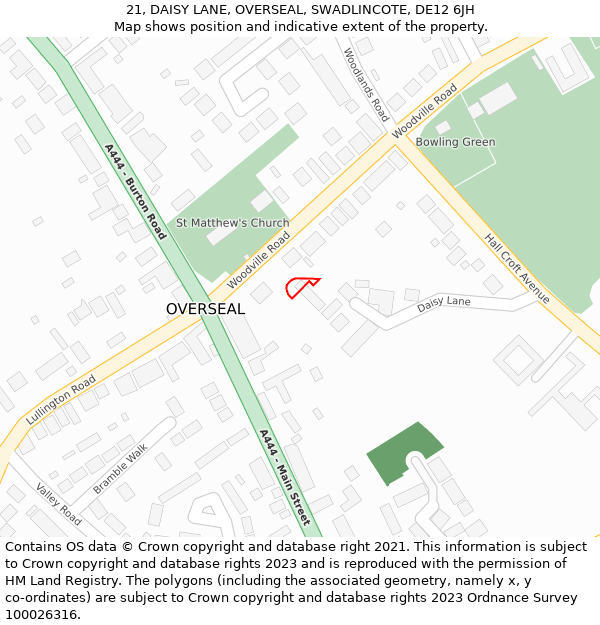 21, DAISY LANE, OVERSEAL, SWADLINCOTE, DE12 6JH: Location map and indicative extent of plot