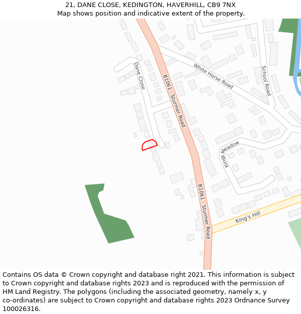 21, DANE CLOSE, KEDINGTON, HAVERHILL, CB9 7NX: Location map and indicative extent of plot