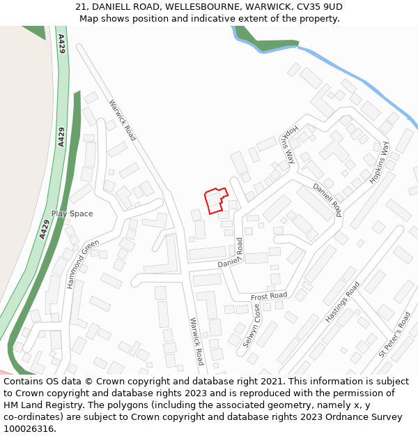 21, DANIELL ROAD, WELLESBOURNE, WARWICK, CV35 9UD: Location map and indicative extent of plot