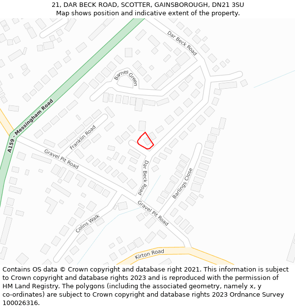 21, DAR BECK ROAD, SCOTTER, GAINSBOROUGH, DN21 3SU: Location map and indicative extent of plot