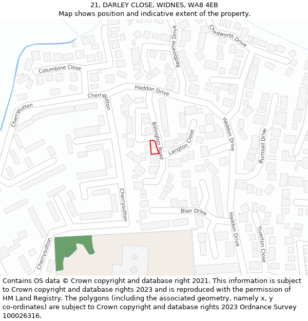 21, DARLEY CLOSE, WIDNES, WA8 4EB: Location map and indicative extent of plot