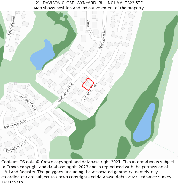 21, DAVISON CLOSE, WYNYARD, BILLINGHAM, TS22 5TE: Location map and indicative extent of plot